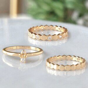 Dainty Gold Bee Honeycomb Boho 3-ring set, Charmed Aroma Wanderlust Collection